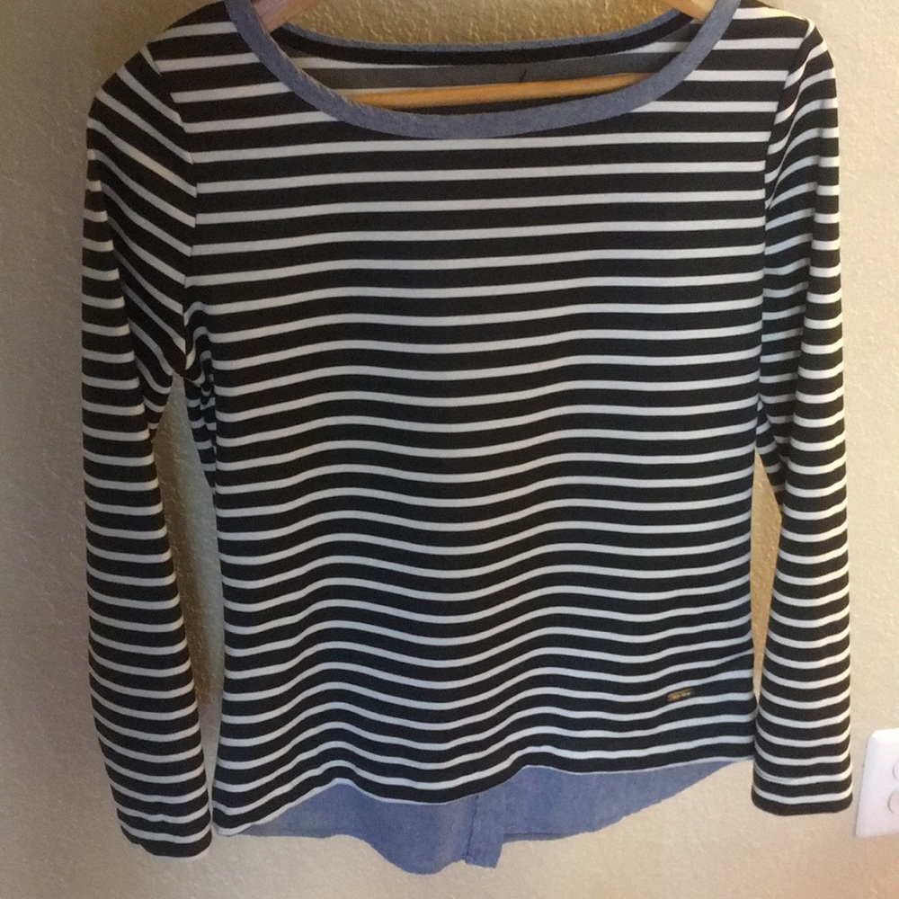 Jean shirt look under nautical top!